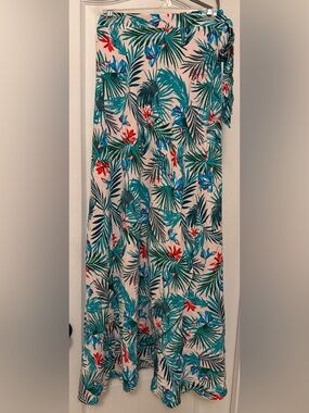 Hummingbird tropical print midi wrap skirt size M